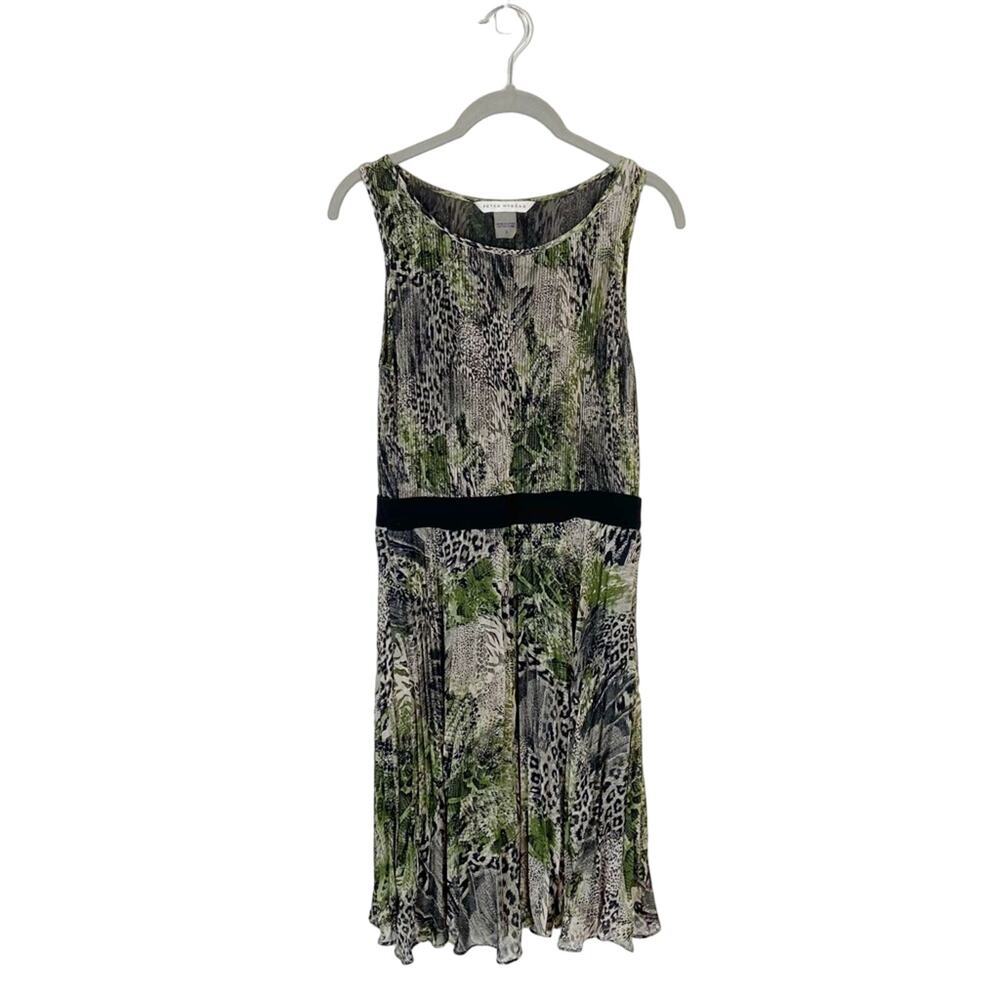 Peter Nygard Dress Jungle Animal Print Micro Pleated Sundress Size 8 Sheer